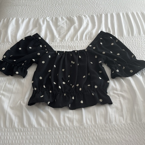 H&M black and cream polka dot blouse size medium - Picture 8 of 8